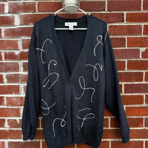 Charcoal Lambswool Vintage Jones New York Cardigan - Picture 1 of 5